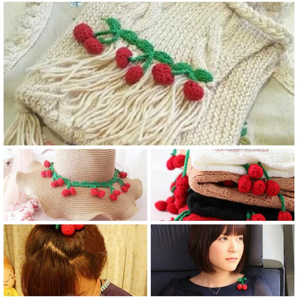 5pc 2CM Knitted Cherry Craft Supplies Women DIY Earrings Jewelry Decor Accessories Girl Hairpin Crafts Materials