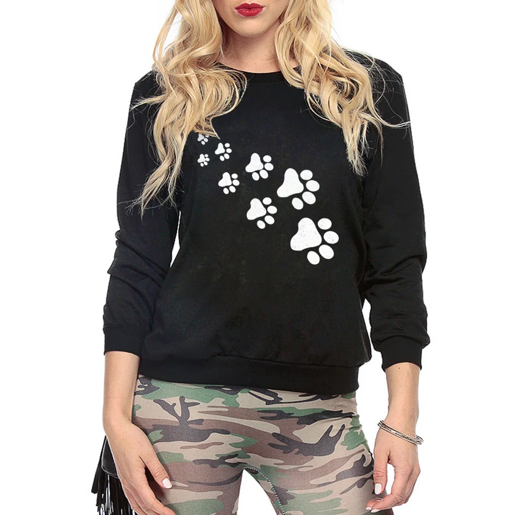 2019 kawaii cat paws print hoodies for Women Casual fleece autumn