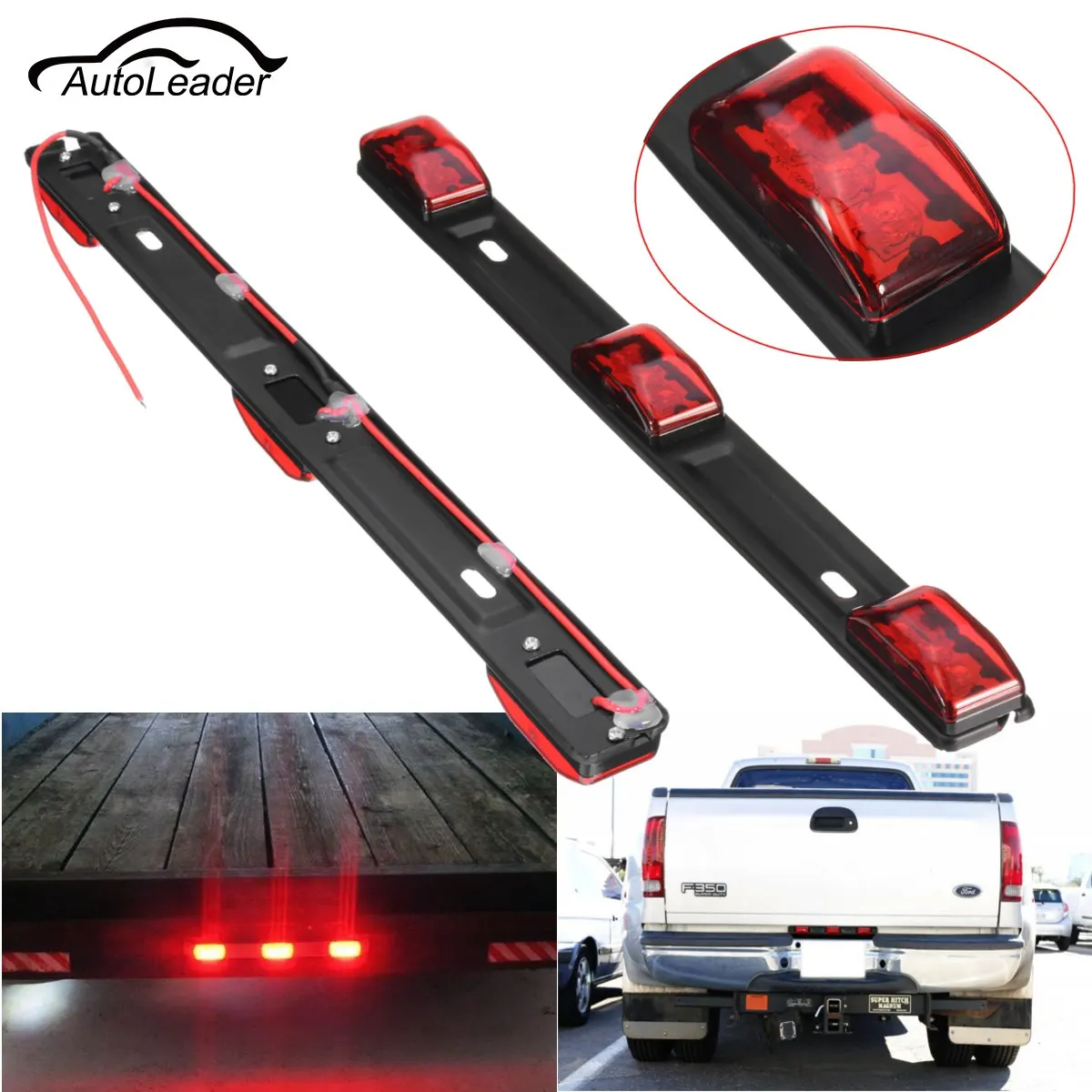 1Pc LED Car Tail Light Truck/Trailer 14" Red Universal 3 LED Light Lamp