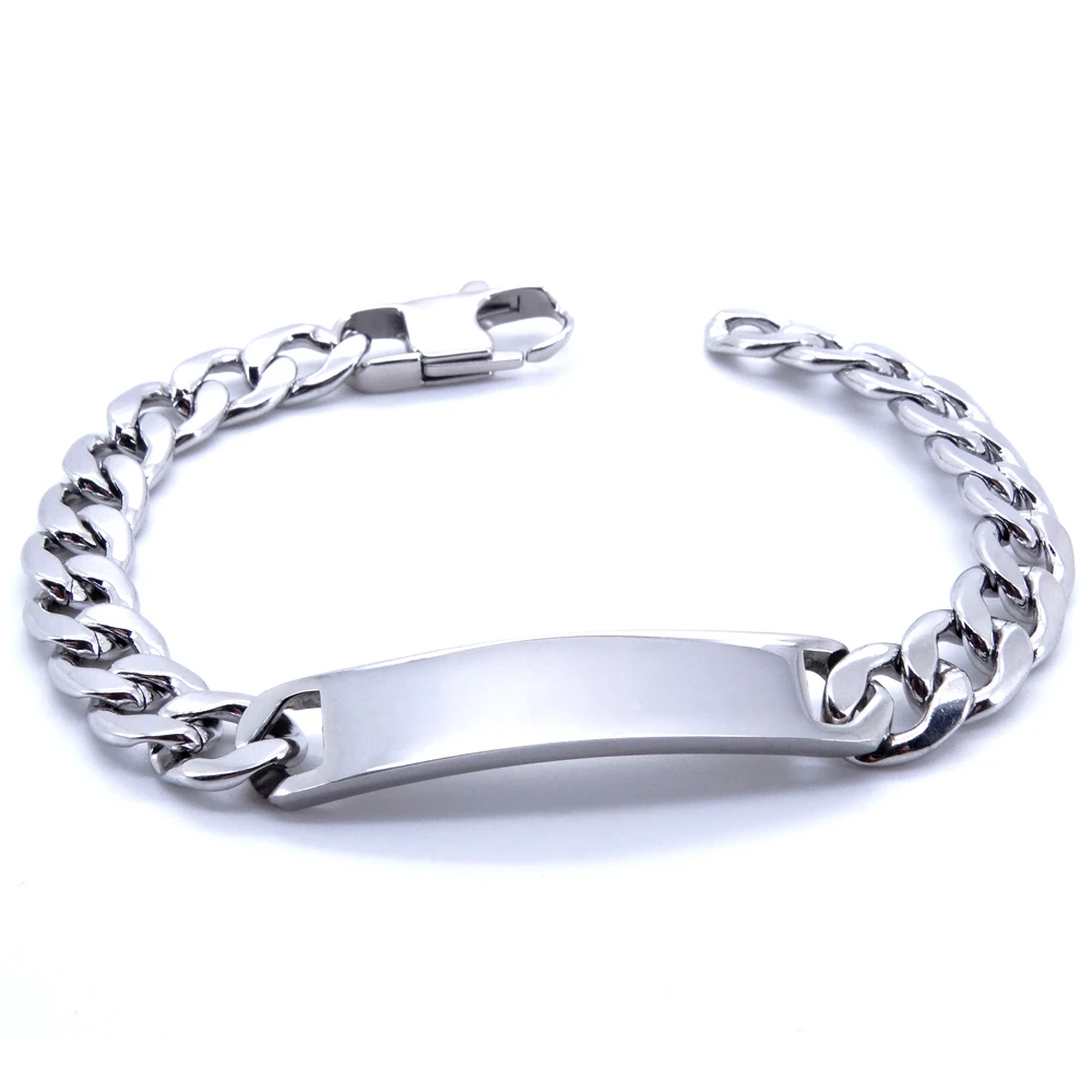 Stainless Steel Bracelet for Men Women 9mm 8 Inches Curb Cuban Chain Smooth Bar ID fashion bracelet fashion jewelry