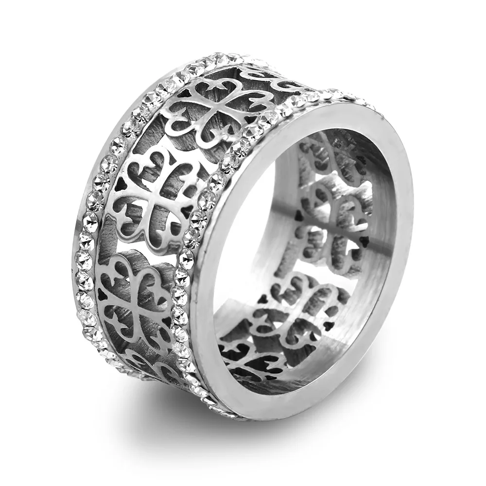 

Flower Crystal Hollow Rose Gold Ring Female Stainless Steel Wedding Pink Fashion Rings For Women Anillos Cristal