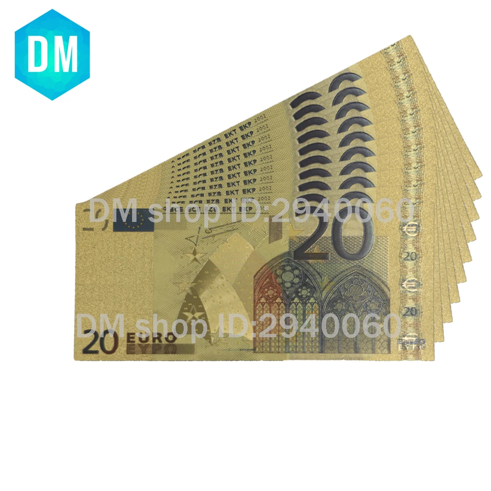 100 евро Красочные золотые банкноты 24 k 999,9 Позолоченные поддельные деньги праздник подарочные сувениры искусство орнамент стоит коллекция - Цвет: BN10-EUR-20