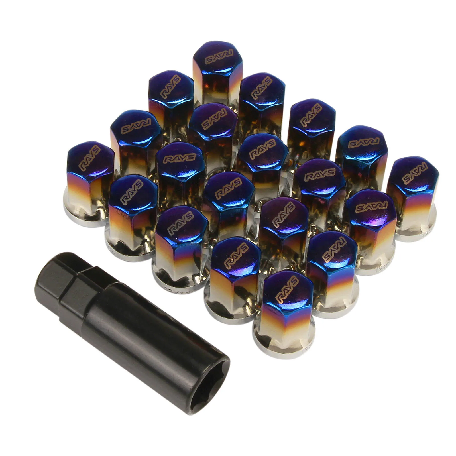 20x Open-End Gun Metal M12x1.25 20mmOD 60mm Lug Nuts+Key for Conical Wheels 
