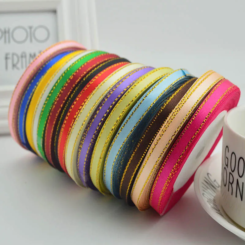 

New 22.3m Colorful Golden Rim Ribbons Wedding Christmas Birthday Party DIY Decorations 16 Colors Event Supply Accessories 6A1221