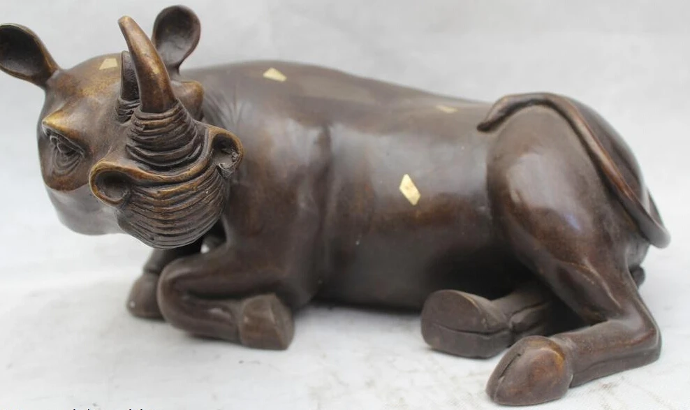 

R0717 Details about 7"Chinese Folk Fengshui Bronze Gild Lucky Lifelike rhinoceros Statue B0403