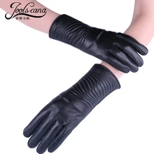 Joolscana/женские перчатки из натуральной кожи, длинные перчатки на запястье, теплые зимние перчатки, модные перчатки, новые брендовые черные перчатки