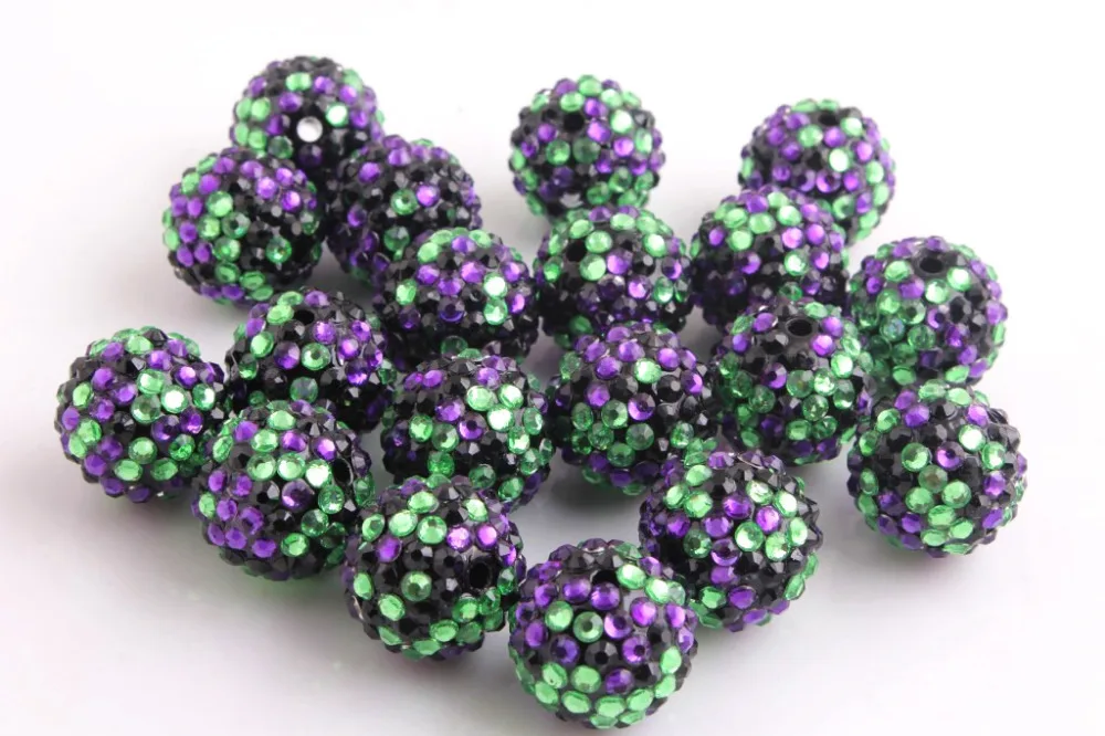 

Kwoi vita Black Purple Lime Confetti 100pcs/lot 20mm Chunky Resin Rhinestone Ball Beads for Chunky