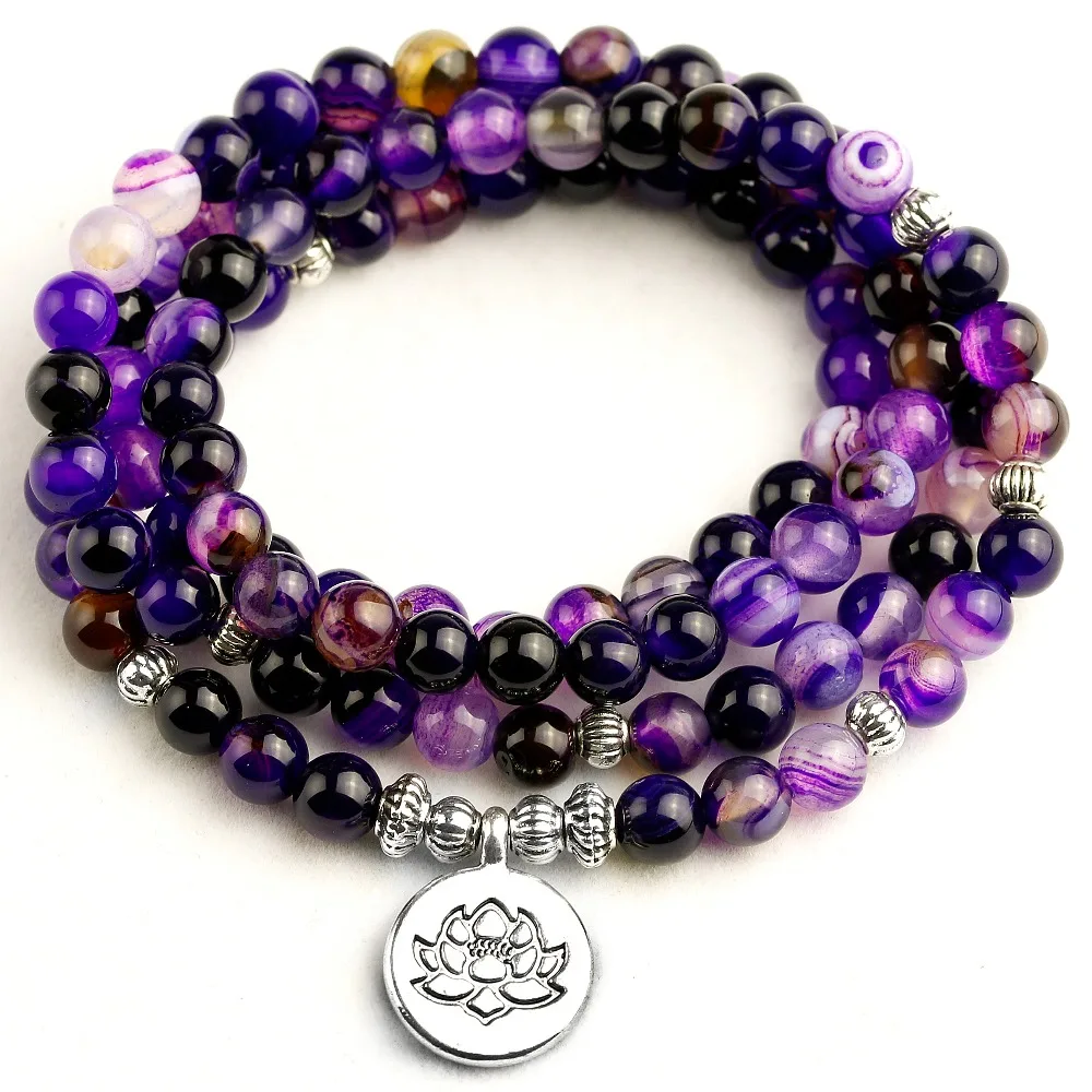 Женский браслет, яркие фиолетовые бусы с лотосом Ом буддой, очаровательный браслет для йоги, 108 мала, 6 мм, Бусы, Ожерелье для мужчин, Прямая поставка