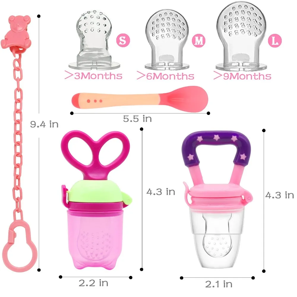 9pcs Baby Pacifier Fruits Food Milk Mordedor Baby Feeding Spoon Silicone Nibbler Feeder Kids Nipple Feeding Tool Bite Bottle