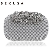 Sekusa Роскошный металлический лист бриллиантами Для женщин Вечерние сумки серебро/золото/черный цепь плечо клатч ручной работы вечерняя сумочка; BS010