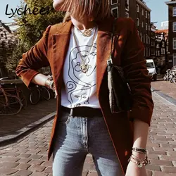 Lycheer 2019 демисезонный вельвет для женщин блейзер повседневное с длинным рукавом карманы офисные женские туфли однобортный