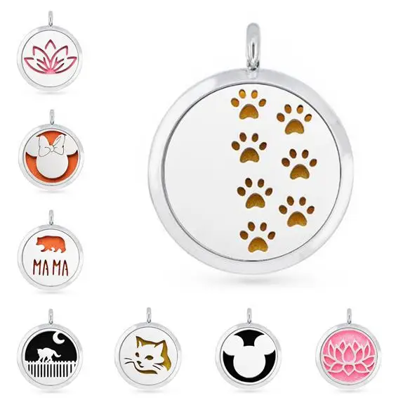 

1PCS Paw Mouse Cat Dog Heart MAMA Wolf 30mm Alloy Diffuser Locket Perfume Necklace Pendant With 1p Free Pad