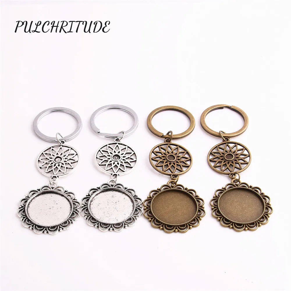 

PULCHRITUDE Metal Alloy Two Colors 3pcs Key Chain Dream Catcer Charm Fit 25mm Cabochon Setting Handmade Diy Jewelry Making C1608