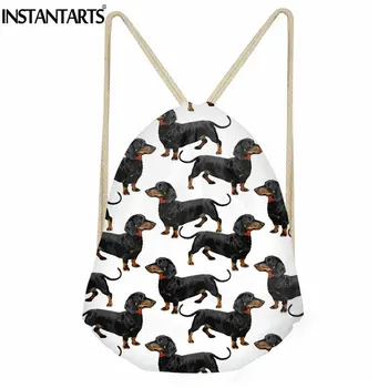 

INSTANTARTS Cute Dachshund Dog Printing Women Men Drawstring Bags Daily Softpack String Backpack Girls Boys Sack School Bag Teen