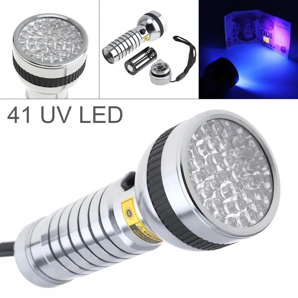 

395nm Aluminum Alloy 41 LED UV Multi-function Flashlight Support 4x AAA Batteries for Fluorescent Agent Detection/Money Detector