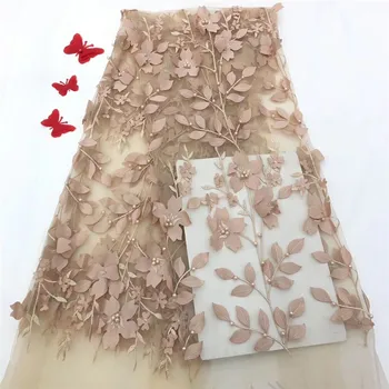 

New Beautiful flower french lace nigerian wedding dress beads fabric wholesale african tulle net laces fabrics dubai for party