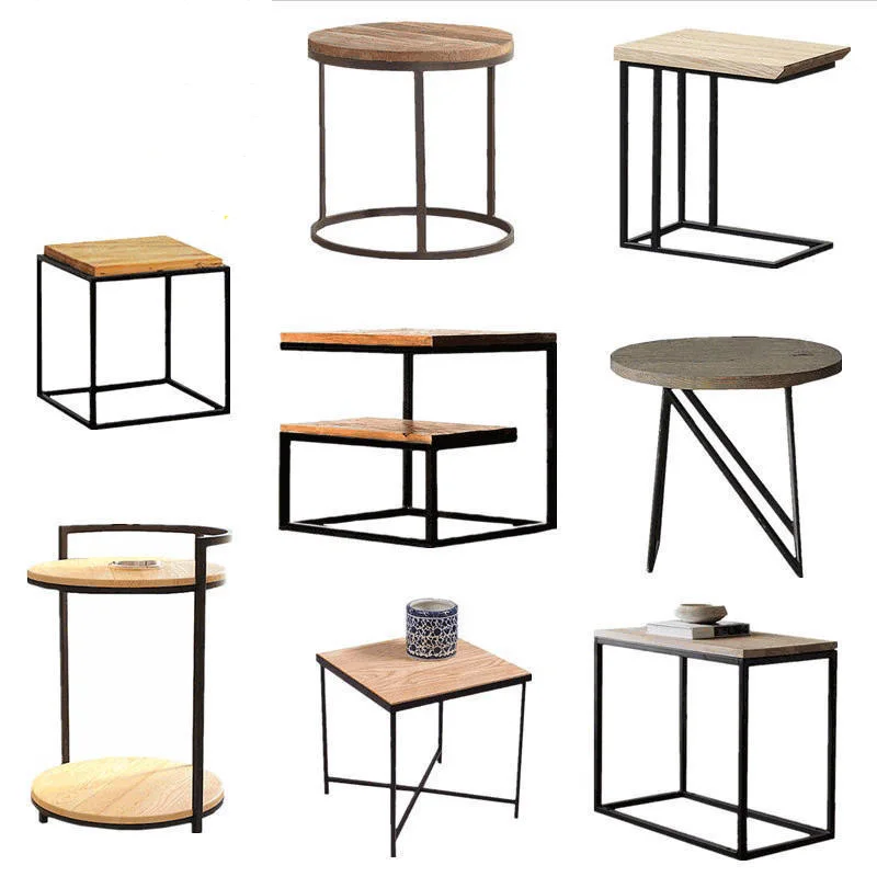 Loft vintage Metal wood tea table Coffee table iron bedside sofa several living room corner several telephone small side table