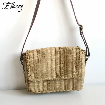 

2019 Hot Summer Beige Brown Women Shoulder Bag Hand Made Exquisiteness Straw Bags Mini Woven Flap Sweet Pastoral Rattan Girl Bag