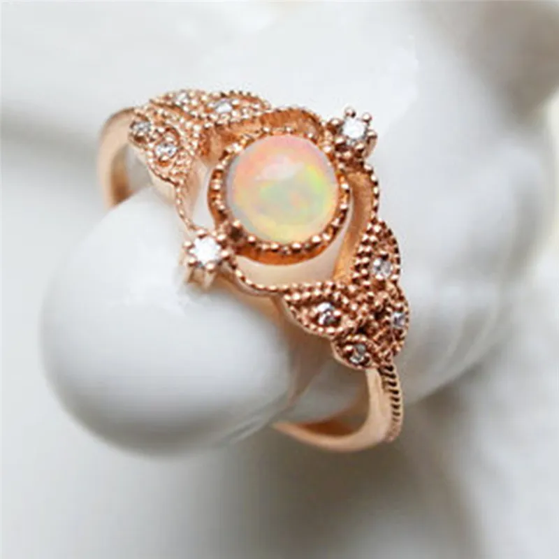 ROXI Elegant Opal Ring Vintage White CZ Wedding Jewelry Rose Gold Leaf Engagement Promise Rings for Women ringen voor vrouwen