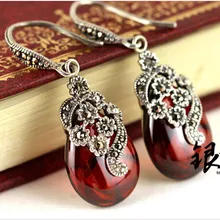 Настоящее Стерлинговое Серебро 925 пробы, ювелирные изделия, тайские женские серебряные серьги, восстановленные в древнем стиле, гранатовые серьги, подвески/упаковка почтой