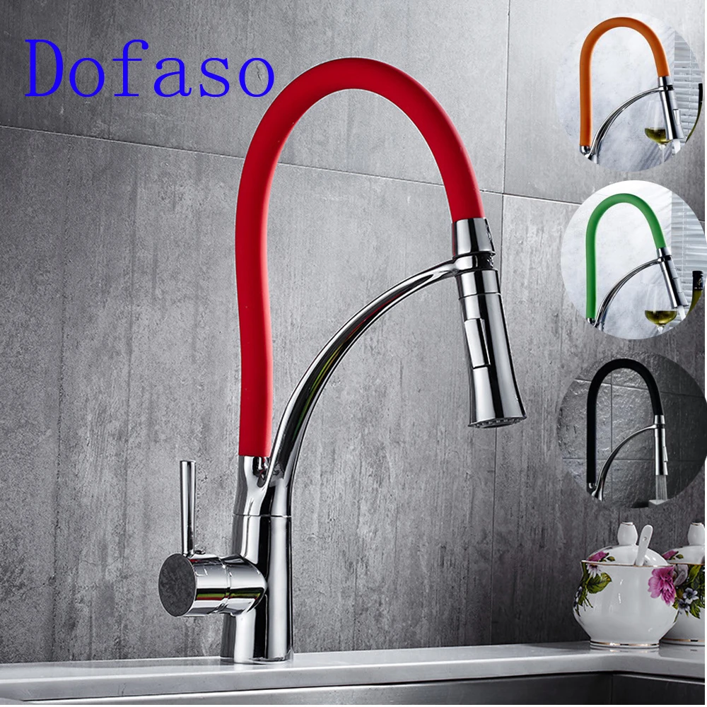 Dofaso Pull Down Kitchen Faucet Red And Black Chrome Finish Dual Sprayer Nozzle Cold Hot Water Pull Down Kitchen Faucet Kitchen Faucetchrome Finished Aliexpress