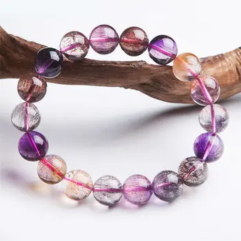 

12mm Genuine Colorful Natural Super Seven Melody Stone Bracelets For Women Natural Rutilated Quartz Crystal Round Bead Bracelet