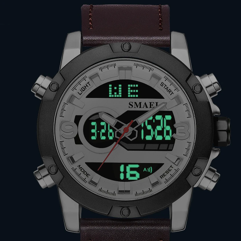 SMAEL Mens Watches Top Brand Luxury Fashion Quartz Digital Watch Men Genuine Leather Sports Military Wrist Watch For Male Clock