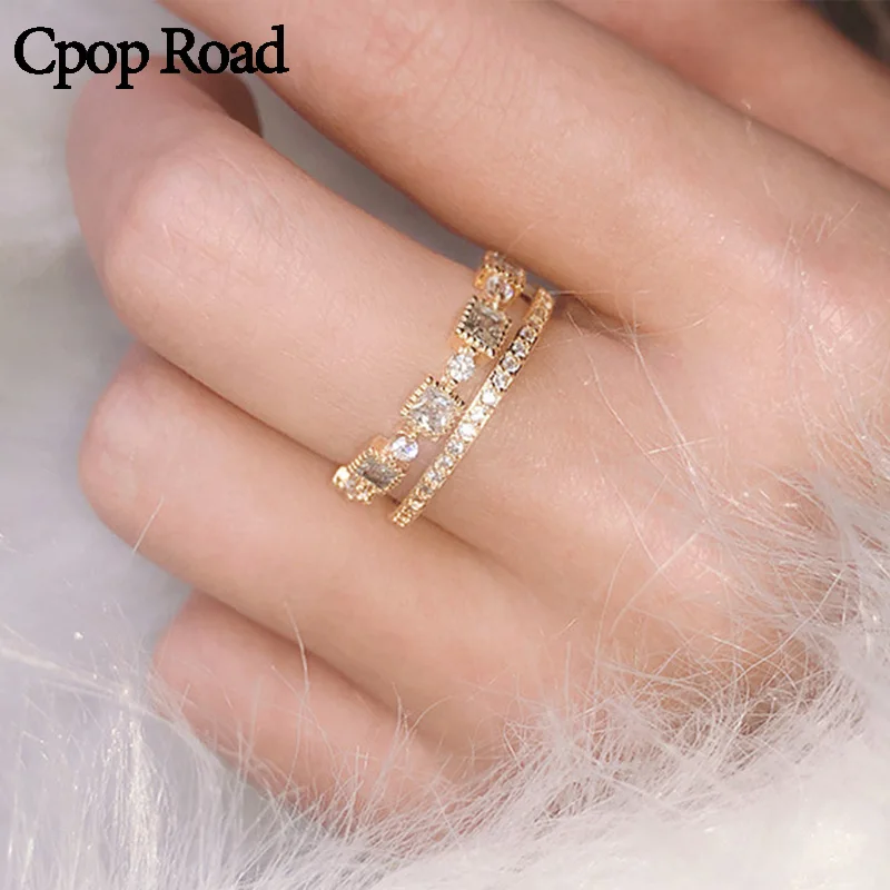

Cpop New Fashion Wedding Rings for Women Geometric Round Square Zircon Luxury Gold Rings Elegant Female Jewelry Accessories Gift