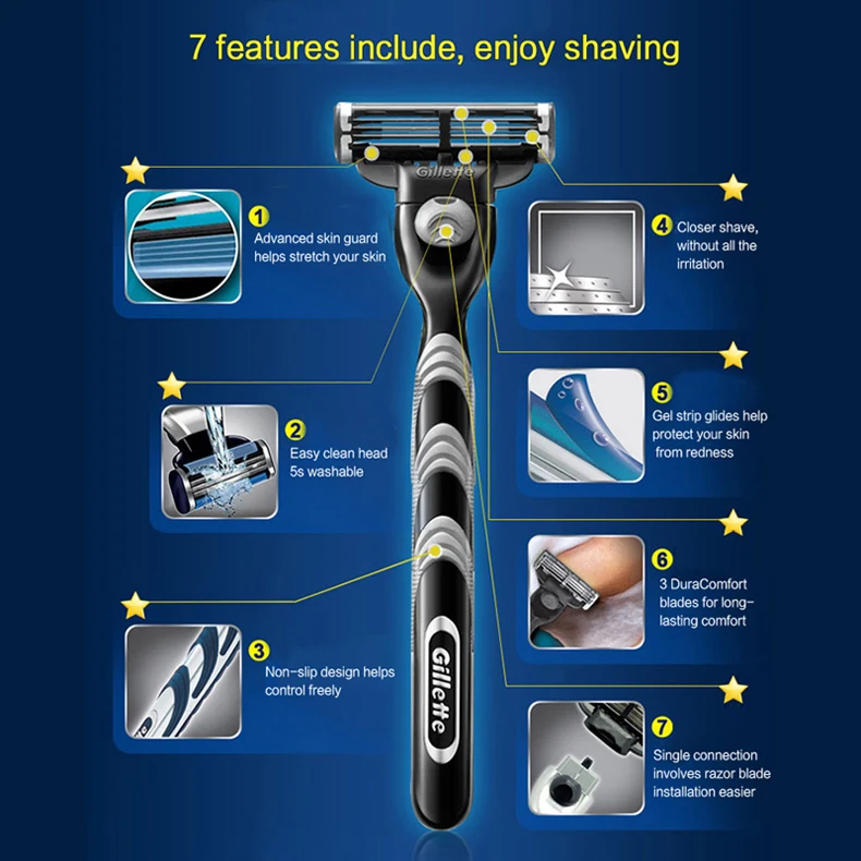 1 Original  Gillette Mach 3 Safety Razor Shaving Razor Shaving Blades Double Edges Beard Shaver Shave 1 Razor Holder 1 Blade