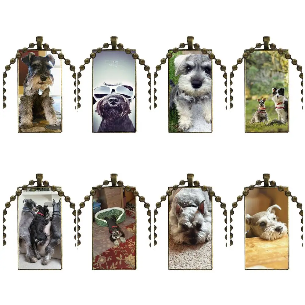 Миниатюрное стеклянное колье с кабошоном Schnauzer Puppy Dog прямоугольное ожерелье