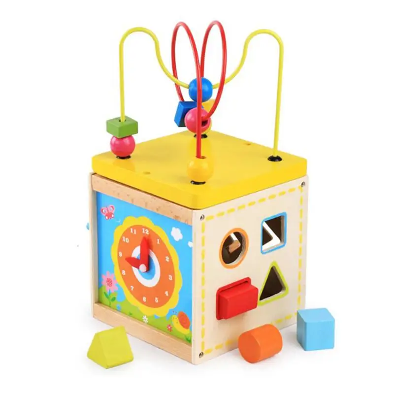 

Wooden Activity Cube Circle Bead Maze Bead Puzzle Multi-functional Educational Toy