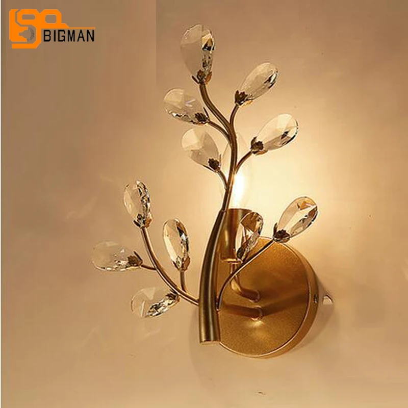 

Vintage design gold black crystal wall lamp lustres E14 luminare Dia24*H30cm indoor wall light