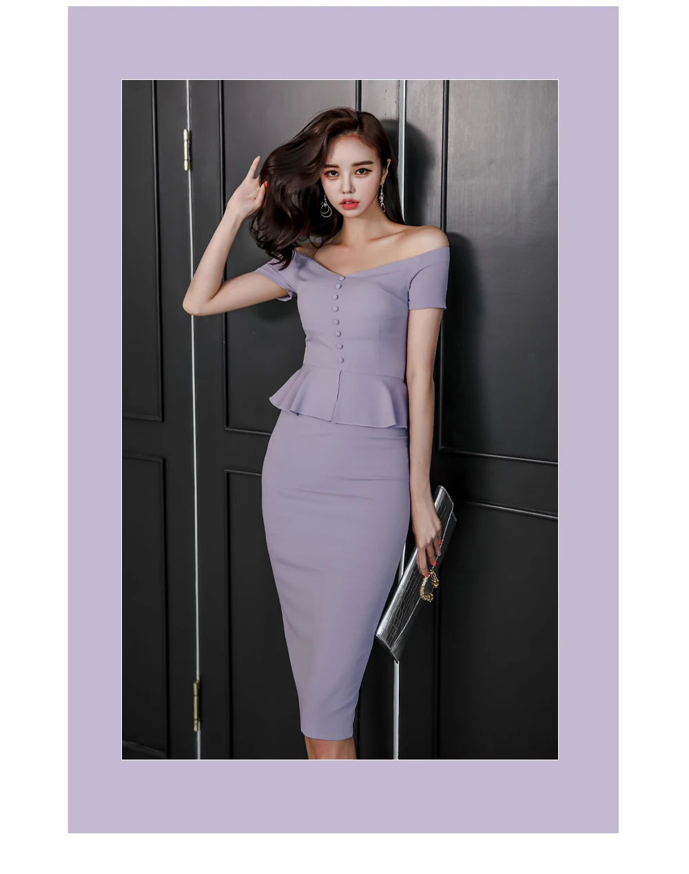 Новое летнее фиолетовое Сексуальное Тонкое профессиональное платье в Корейском стиле длиной до колена с рукавом-бабочкой и вырезом лодочкой