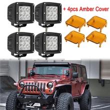 4×3 polegada 24 W Led Trabalho de Condução de Luz Cubo Vagens Offroad ATV SUV 4WD 4×4 Mancha Flood Feixe + 4 pcs Âmbar Cobre Para JEEP Truck 4×4