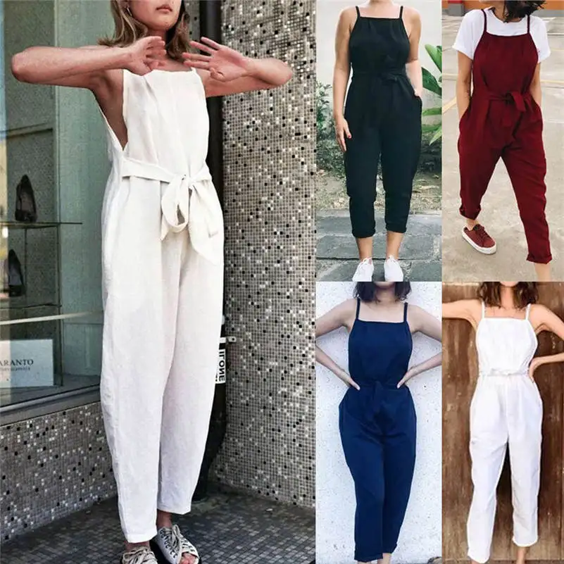

2019 Hot Popular Women Sexy Plus Size Solid Sashes Cotton Long Loose Ladies Jumpsuits bodysuit Rompers Jumpsuit Women 661R10
