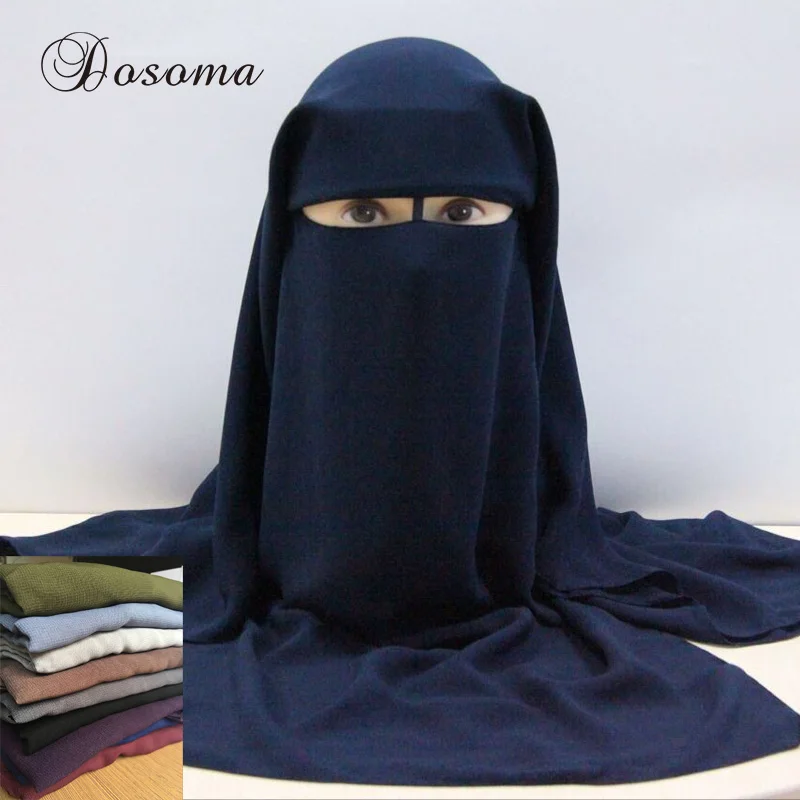 Muslim Black Face Cover Veil 3 Layers Women Hijab Burqa Niqab Arab