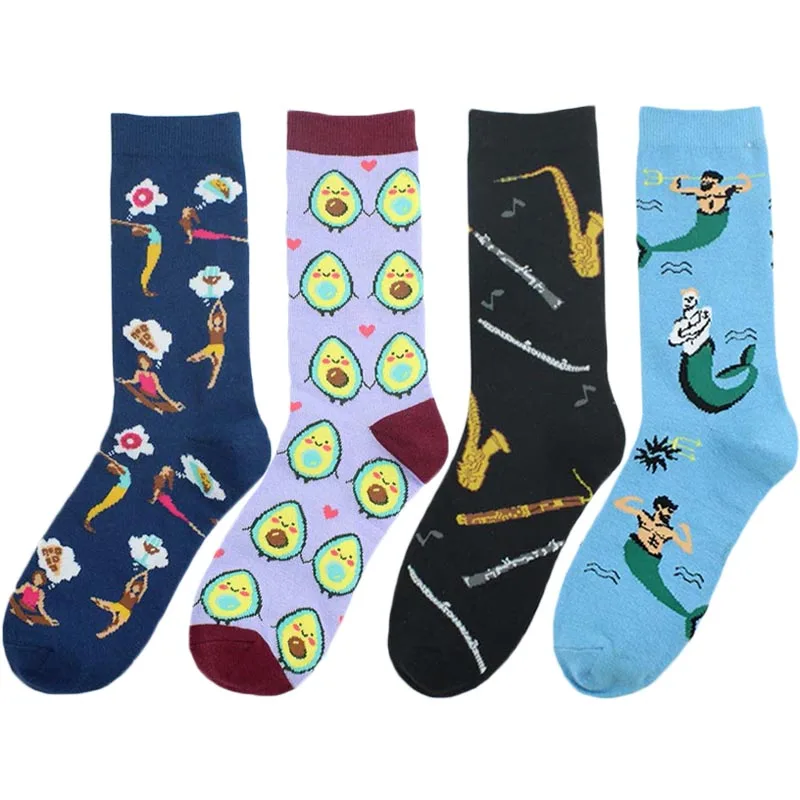 Happy Girl Pattern Music Mermaid Avocado Divertidos Cute Socks Creative Funny Socks Women Skarpetki Creative Chaussette Femme