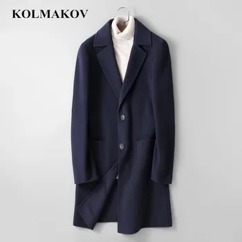 

KOLMAKOV Men's Clothing 85% Wool Windbreakers Homme 2019 New Luxury Woolen Coats Double-faced Outwear Long Wool Overcoats M-3XL