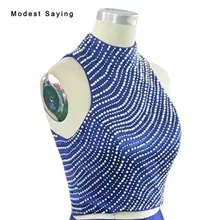 Роскошный Королевский синий атласные свадебные куртки Формальные женские жемчужные кроп Топ Свадебные Болеро Обертывания Vestidos с высоким воротом Свадебные Шали