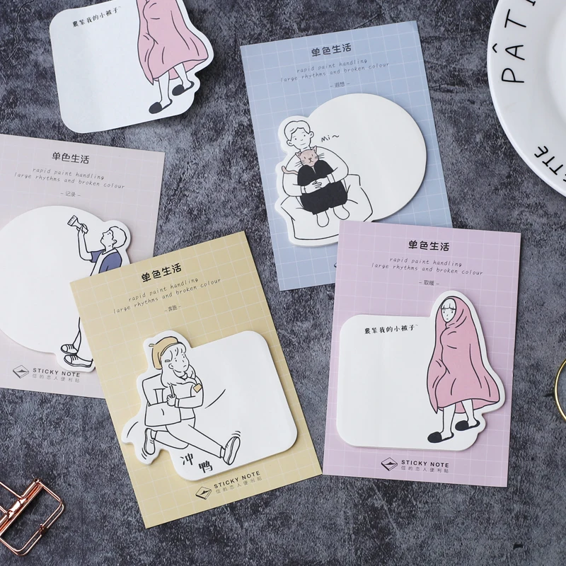 

Kawaii Cute Girl Monochrome Life Sticky Note Student Message Sticker Marker Scrapbooking Memo Pad Stationery 1 Pcs