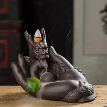 Ароматическая курильница с обратным потоком для домашнего декора, керамическая ароматическая курильница с драконом+ 10 конусов для благовоний