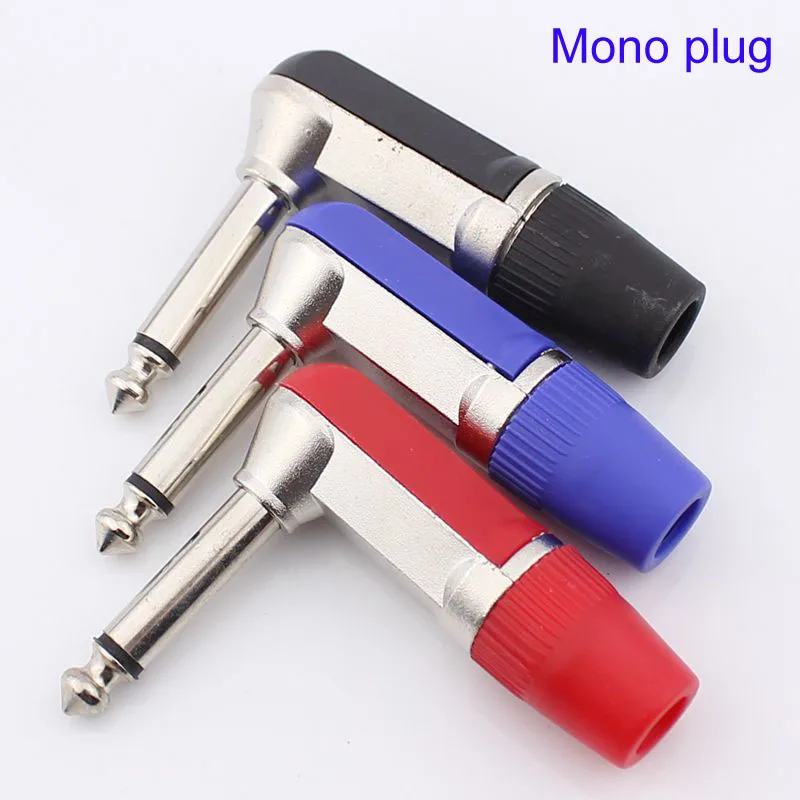 2pcs 6.5mm Jack Audio Mono Channel Bent Connector Plug Adapter