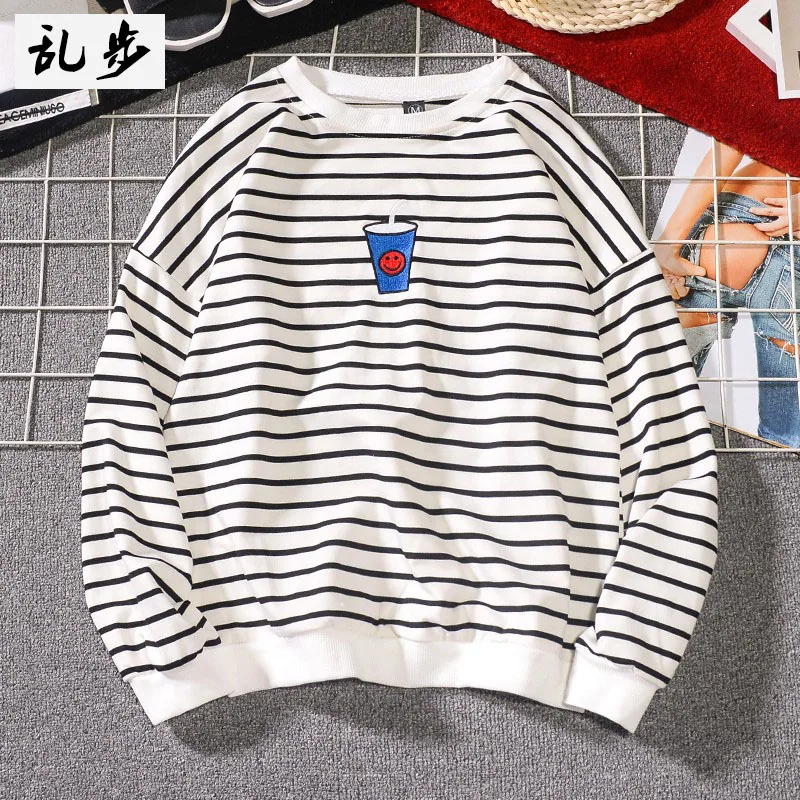 

Autumn Korean fashion striped sanitary wardrobe Bf loose long sleeve casual jacket 2019