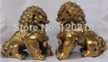 

A pair of Chinese Guardian Copper Lion Foo Fu Dog Statue 042