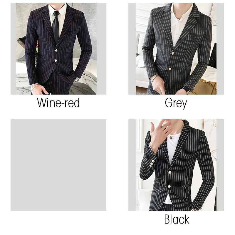 ( 2pcs Set:Jacket+Pants ) 2019 Newest Brand Men's Wear Slim Fit Men's Stripe Casual Suits -Size:3XL