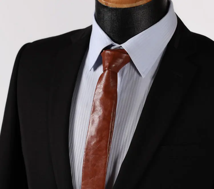 Галстук из искусственной кожи черный коричневый Роскошный тонкий галстук для мужчин модный дизайнерский узкий галстук кофе Gravata узкий галстук на шею