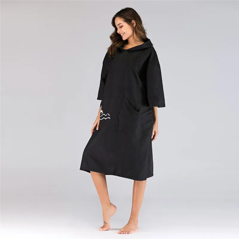 

Black Sports Quick-Dry Towels Changing Robe Diving Bath Towel Outdoor Adult Hooded Men/Women Beach Towel Poncho Bathrobe Towels