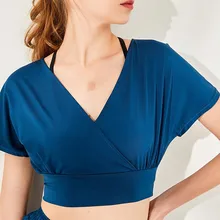 Женские футболки для йоги пикантные большой, v-образый ворот танцы uniofom спортивный топ свободные укороченный топ для бега спортивная одежда топы Спортивная одежда