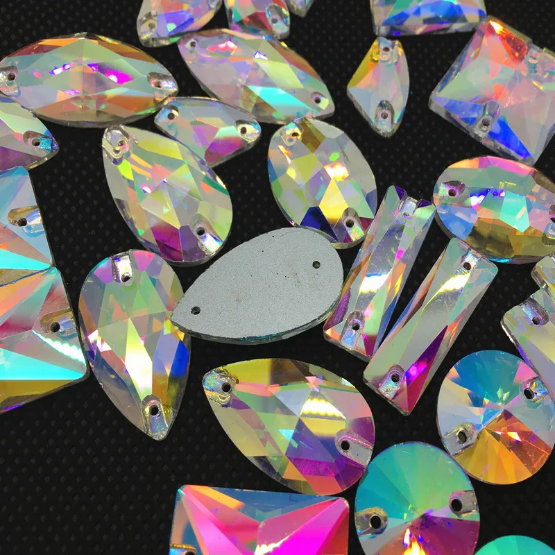 

30 Pcs Random Mixed Shapes Sew on Rhinestones Crystal AB Color Sewing Glass Crystal Jewelry Beads Flatback Sew On Stones