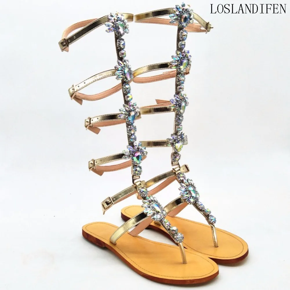 

New Classic Style Ladies Handmade Women's Buckle Straps Sandals Rhinstone Deco Summer Beach Fashion Shoes X175
